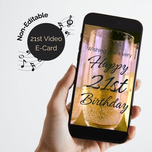 21 Geburtstag Video eCard mit Ton. Animierte Video Grußkarte. Geburtstagsgrüße digital senden. Audio vom Champagner-Gießen. Nicht bearbeitbar