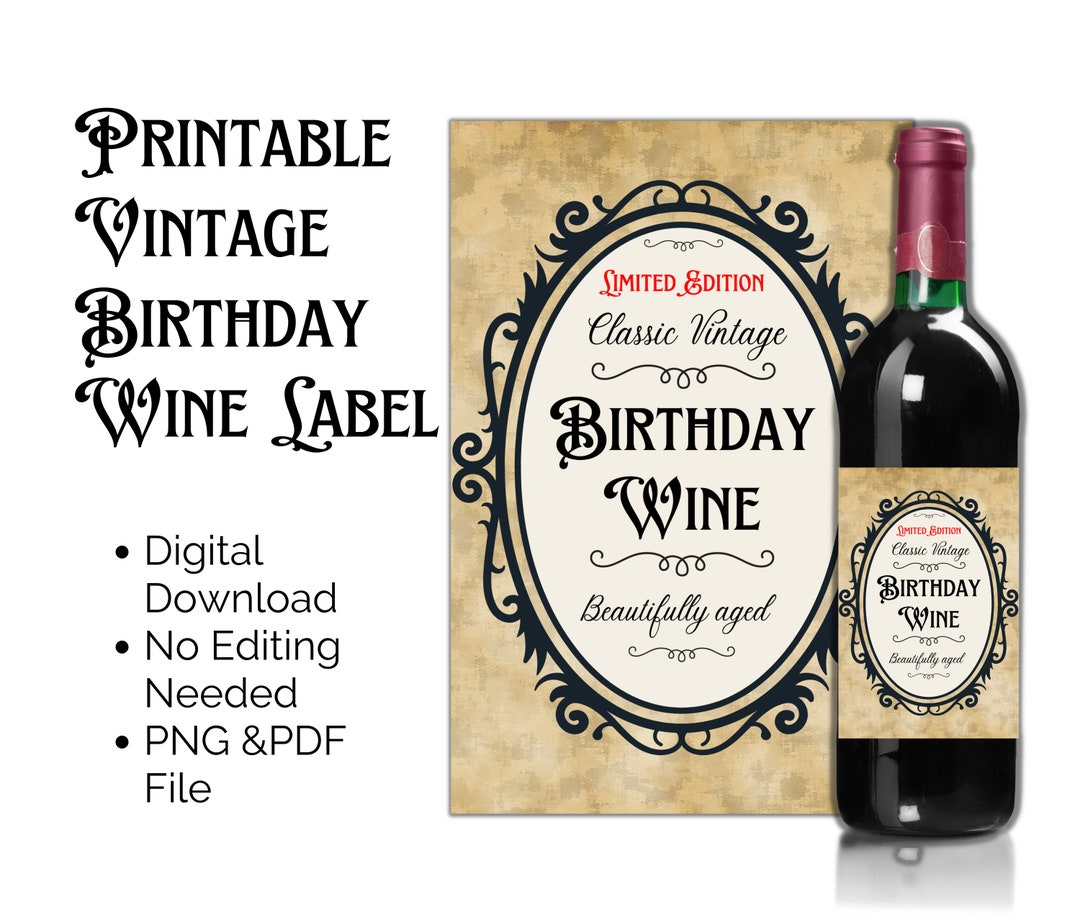 Birthday Wine Label Printable Fun Novelty Gift Vintage Design Great ...