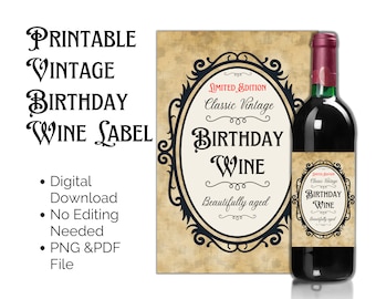Vintage Birthday Wine Label: Printable Gift (PNG & PDF)