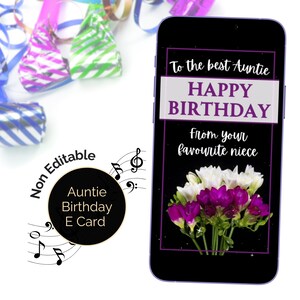 E-Card zum Geburtstag für Tante von Lieblingsnichte animiert mit Ton, Happy Birthday Lied. Digitale Karte Video Greeting eCard. Tante Karte.