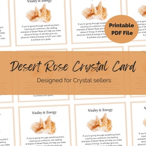Printable Crystal info cards - Desert Rose. For Crystal Sellers & Jewellery makers. PDF file Packing Inserts, Gemstone Properties meanings