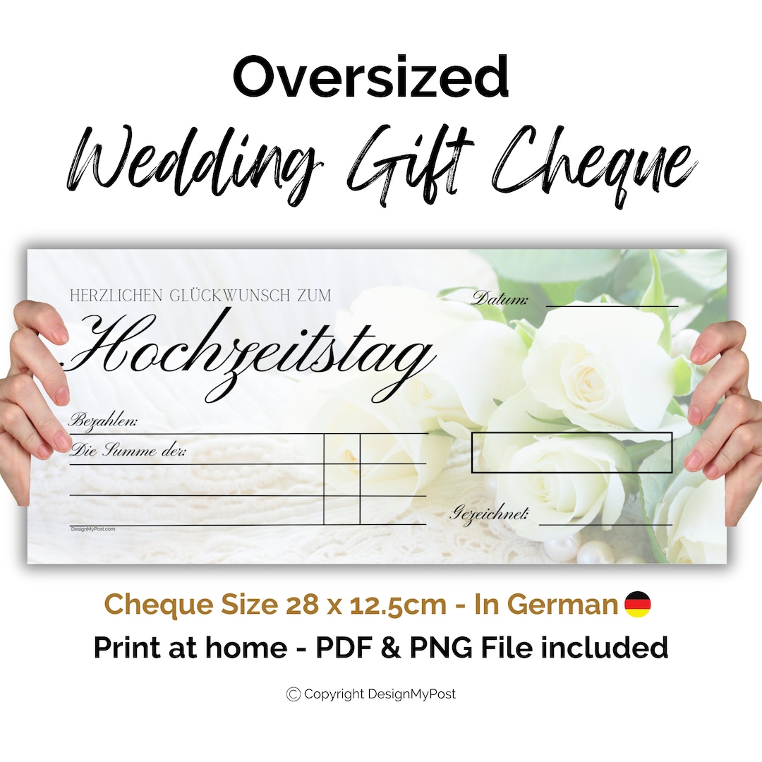 Hochzeitsgeschenk, Scheck Hochzeit Blankoschek Deutsch. Large Printable