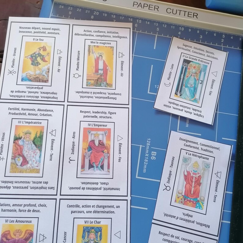 Jeu de tarot imprimable avec mots-clés, feuilles de triche A4, significations des cartes de tarot, débutants, outils de divination. image 8