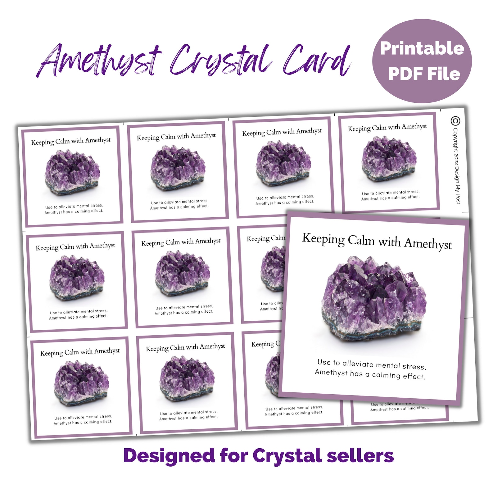 Printable Amethyst Crystal Info Cards for Crystal Sellers &amp; Jewellery ...