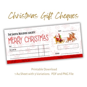 Blanco kerstcheque, cheque. Downloadbare afdrukbare kerstcadeaucheque/-cheque. Leuk cadeau-idee voor kerstgeld.