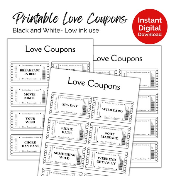 Couples gift vouchers. Love coupons. Printable novelty gift. Funny gift. Digital download, PNG & PDF file, Print at home, Non-Editable.