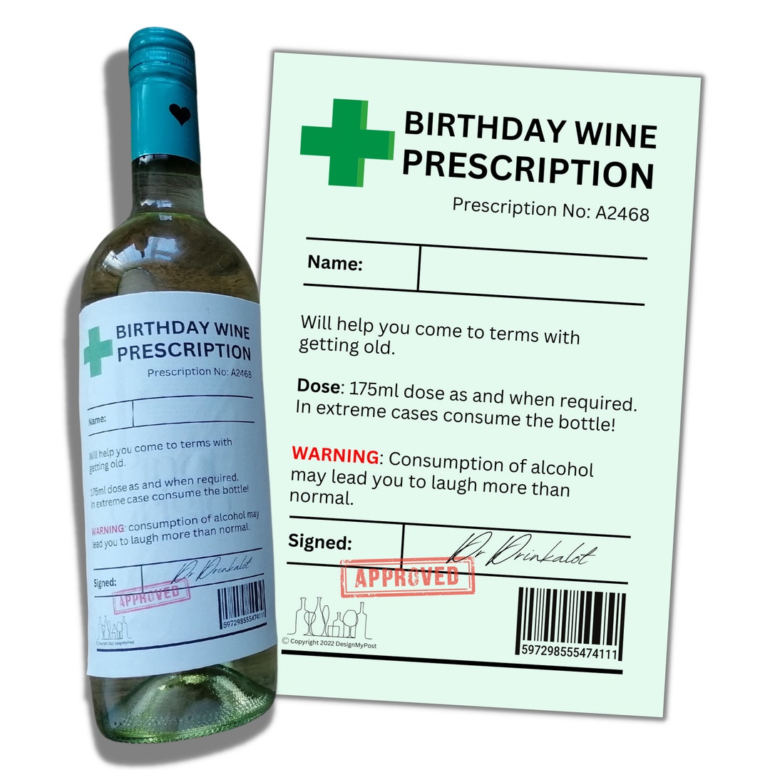 Birthday Wine Prescription Label. Printable Novelty Gift. Funny Gift ...