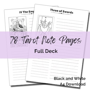Printable Tarot Deck Journaling Workbook, Journal Work sheets, Cheat sheets, Beginners Tarot Cards, A4, Black and White.