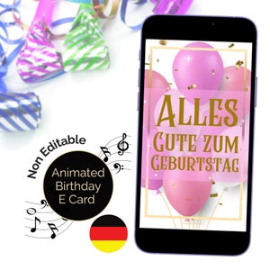 Geburtstag als ECard。アレス・グテ・ズム。ドイツ語のデジタル誕生日電子カード。音声付きのアニメーション。楽しいピンクのビデオの誕生日カード。