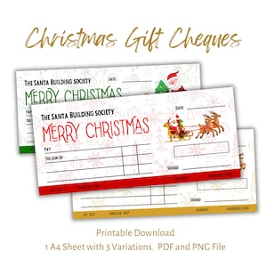 Nieuwigheid kerstcheque, bankcheque. Downloadbare afdrukbare kerstcadeaucheque/-cheque. Leuk cadeau-idee voor kerstgeld.