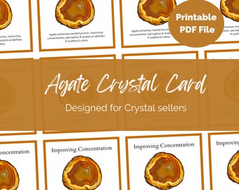 Agate Crystal information cards for Crystal Sellers Jewellery makers Printable A4 UK PDF file Packing Inserts, Gemstone Properties meanings