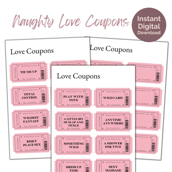 Naughty Love coupons. Sexy couples novelty gift. Funny gift for loved ones. Digital download, PNG & PDF file, Print at home, Non-Editable