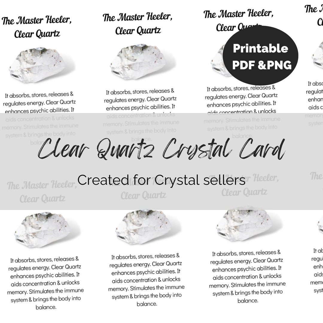 Clear Quartz Properties Card: Crystal Seller Packing Inserts (A4 UK PDF ...