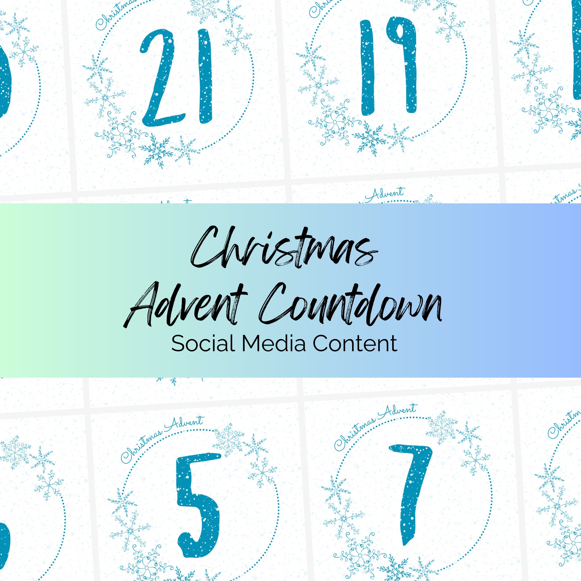 Christmas Advent Countdown Template for Instagram & Facebook, 25 'Done for you' ready to use festive images. No editing needed!