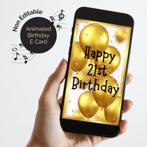 21st Birthday eCard animated with sound, Happy Birthday music. Video eCard for twenty-first, Digital greeting card for friend. Non Editable.
