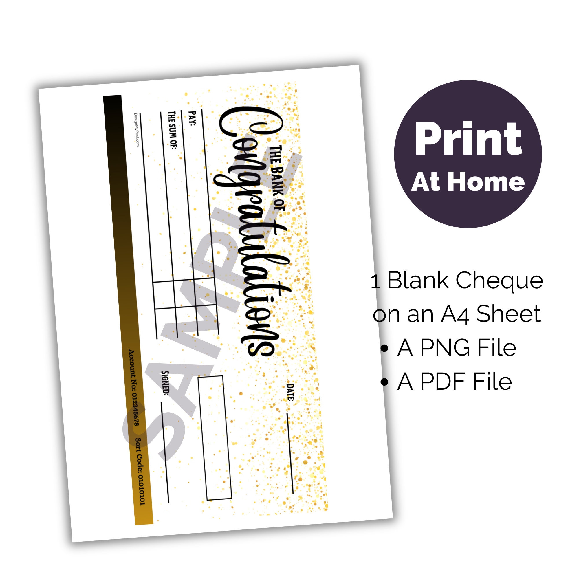 Large Congratulations Cheque. Gifting Blank Cheque Template. Oversized ...