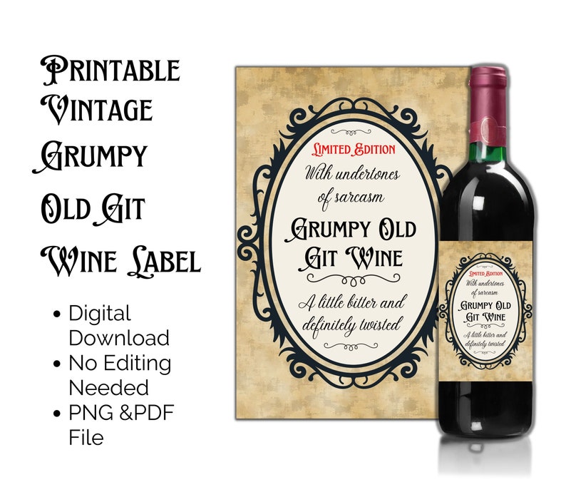 Joke Fake Wine Bottle Label Printable Fun Novelty Gift Vintage Etsy