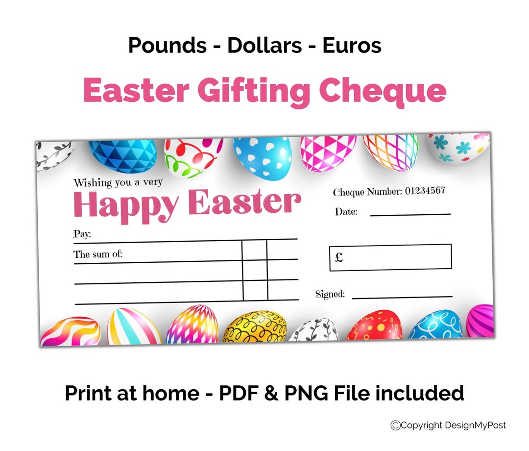 Printable Easter Gifting Cheque Money Gift Idea for - Etsy