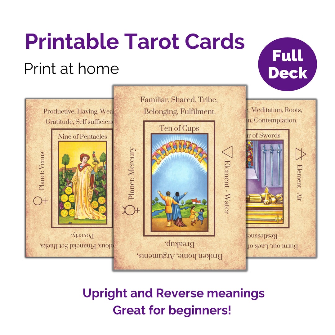 Printable Tarot Deck Flashcards with Keywords Print at home Etsy España