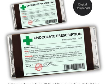 Printable Chocolate Prescription Label. Novelty gift for chocoholics. Fun Easter gift. Digital download PNG & PDF file Print at home.