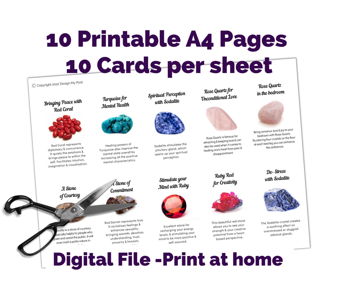 Printable Crystal Gemstone Information Cards. Print at Home - Etsy UK