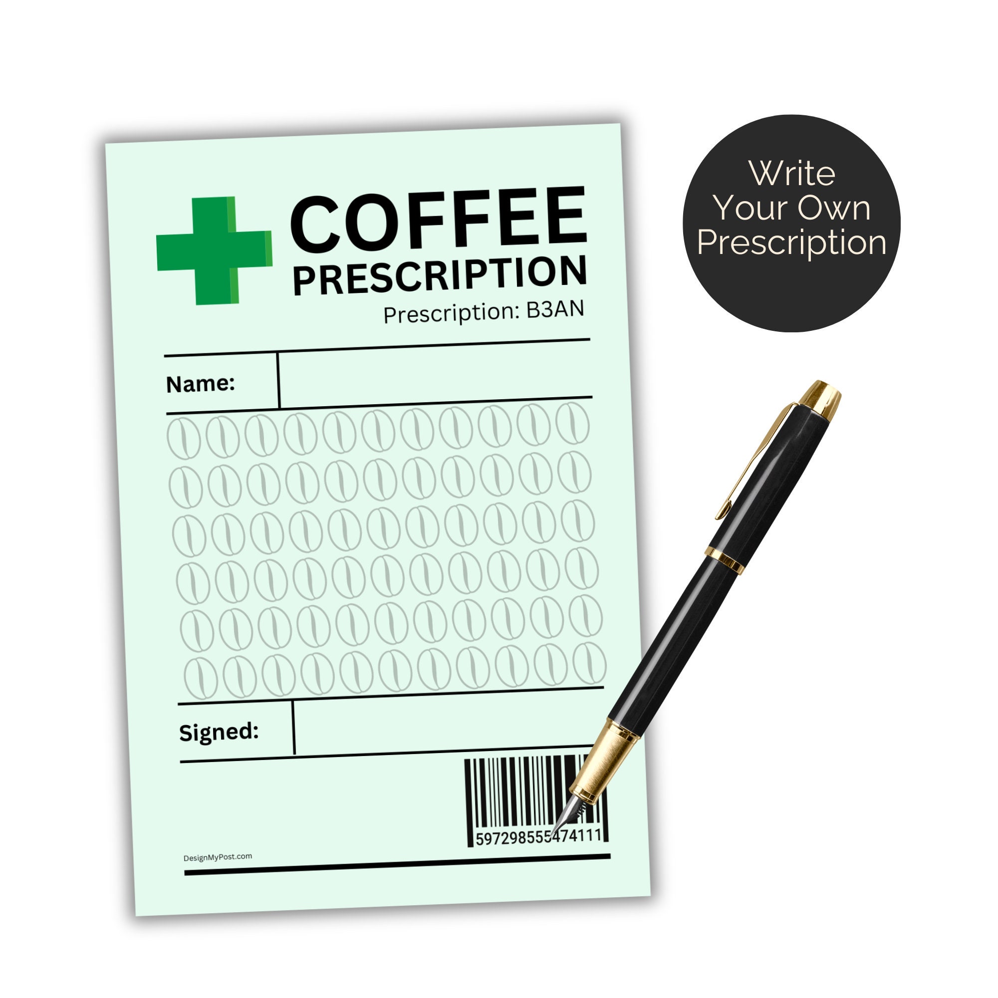 Blank Coffee Prescription Label. Write Your Own. Printable Novelty Gift ...