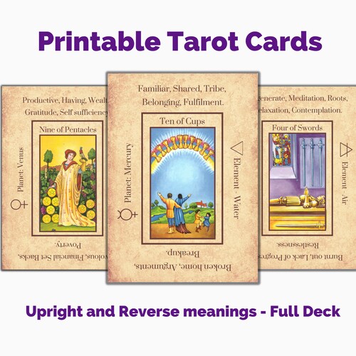Printable Tarot Deck Flashcards With Keywords Print at Home Etsy UK