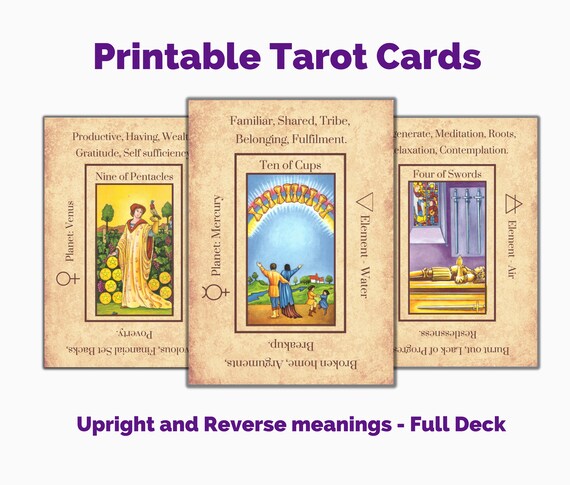 Printable Tarot Deck Flashcards With Keywords Print at Home | Etsy ...