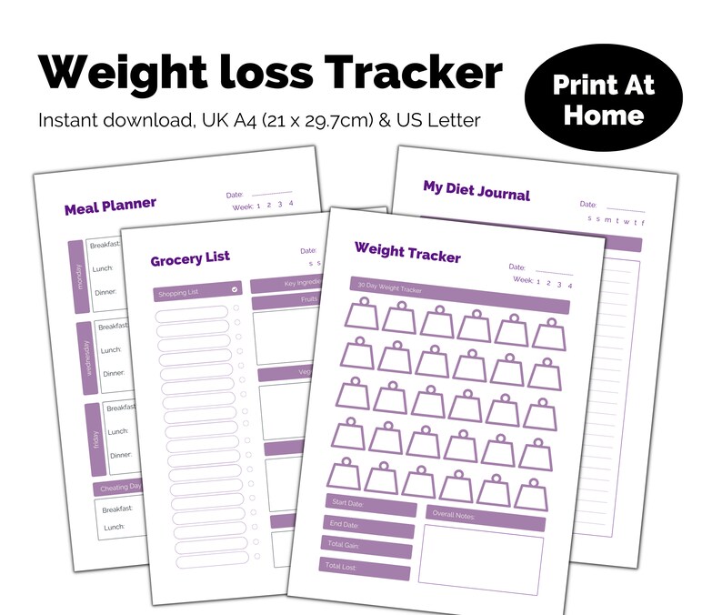 Printable Weight Loss Planner. Diet Journal Print at Home Etsy