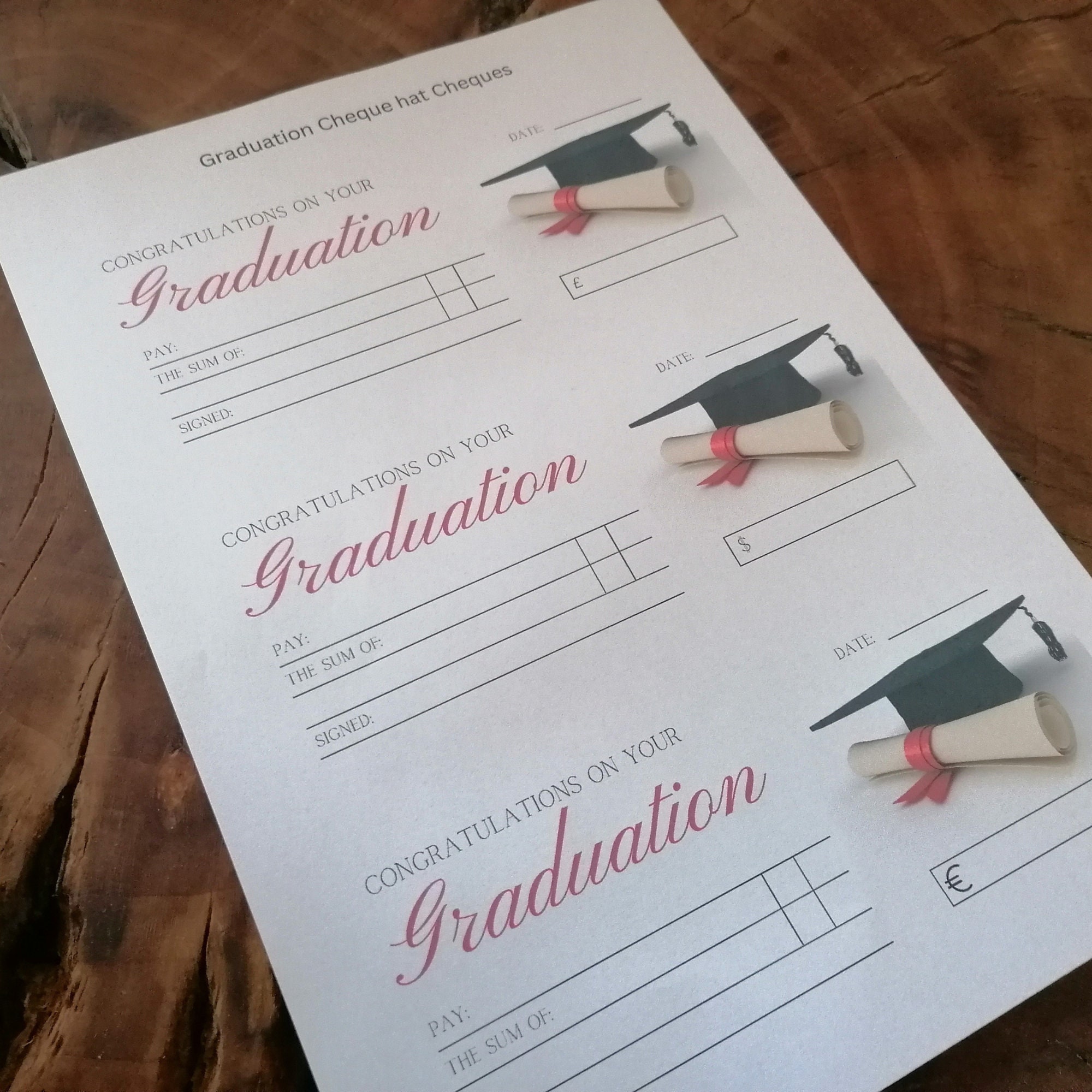 Graduation Cheque Graduation Cheque. Printable Gifting Blank Check. Euros, Pounds and ...