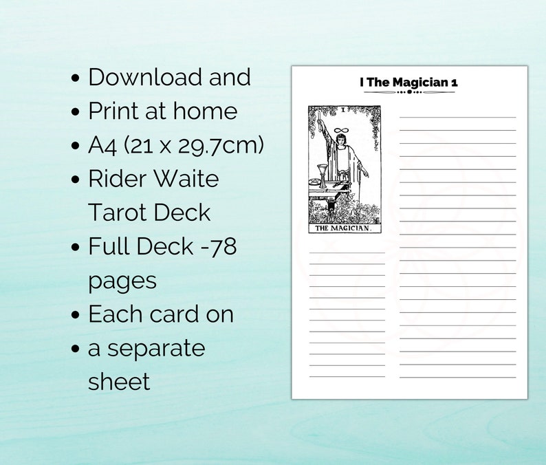 Printable Tarot Deck Journaling Workbook, Journal Work Sheets, Cheat