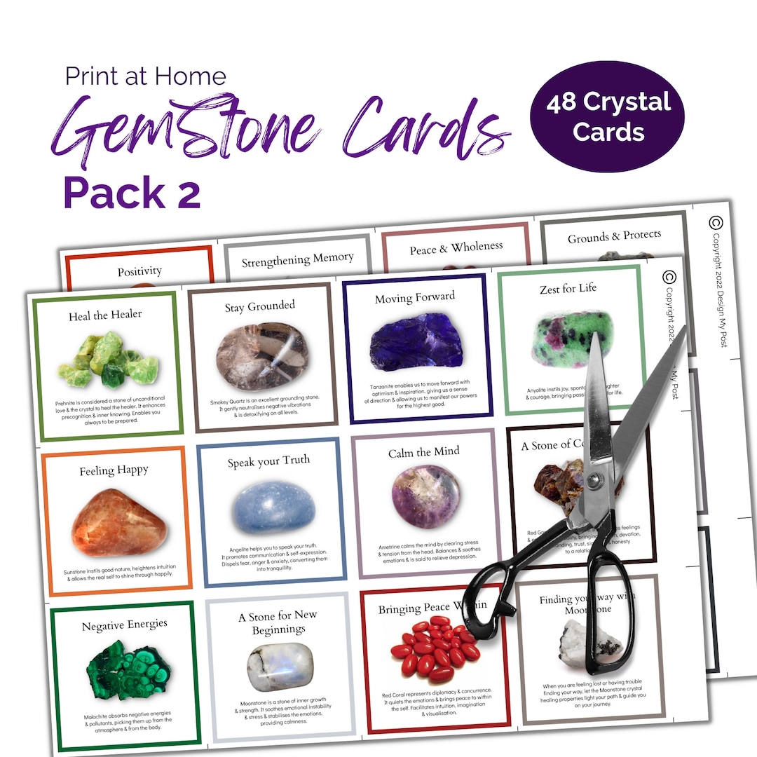 Printable Gemstone Info Cards for Sellers. 48 Crystals With Properties ...