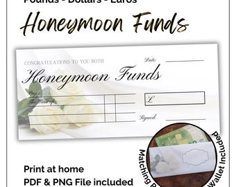 Flitterwochen Geschenkscheck: Weiße Rose Hochzeitsgeld-Umschlag (Printable Digital Download)