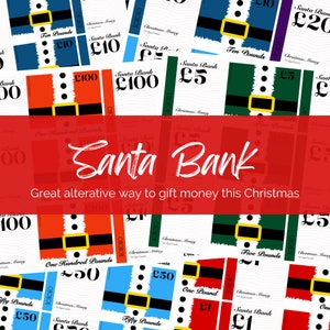 Druckbares Weihnachtsgeld, Weihnachtssparverein, Santa Cash Geldscheine in Pfund. So tun, als ob sie falsches Weihnachtsgeld haben. Kann als Geschenk verwendet werden.