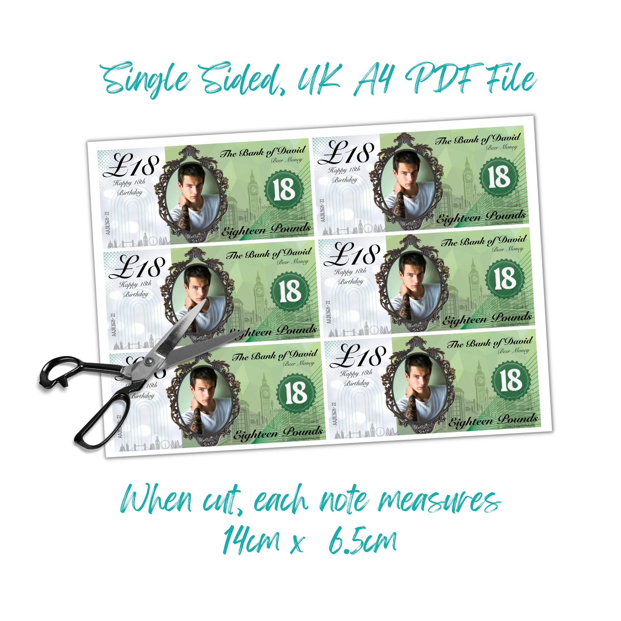 Personal Fun Banknotes Birthday Money, Face on Money, Printable Personalised Funny Bank Notes ...
