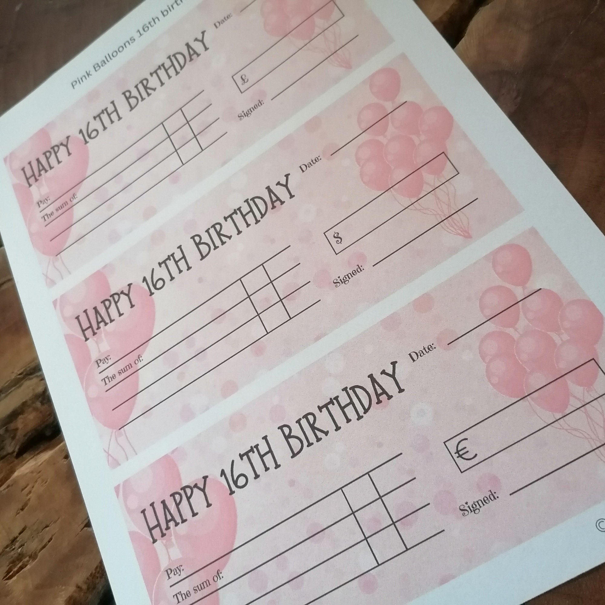 Pink Blank Cheque for Girls 16th Birthday. Fun Money Gift for Sixteenth ...