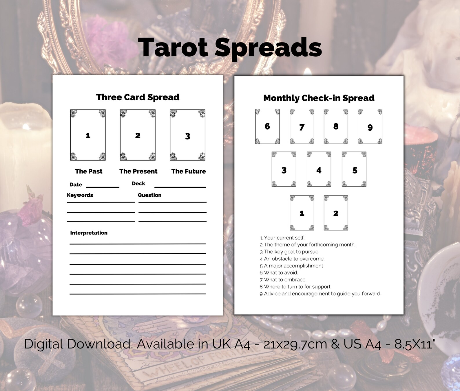 Tarot Spreads printable work sheets. 6 Blank and guided Tarot | Etsy España