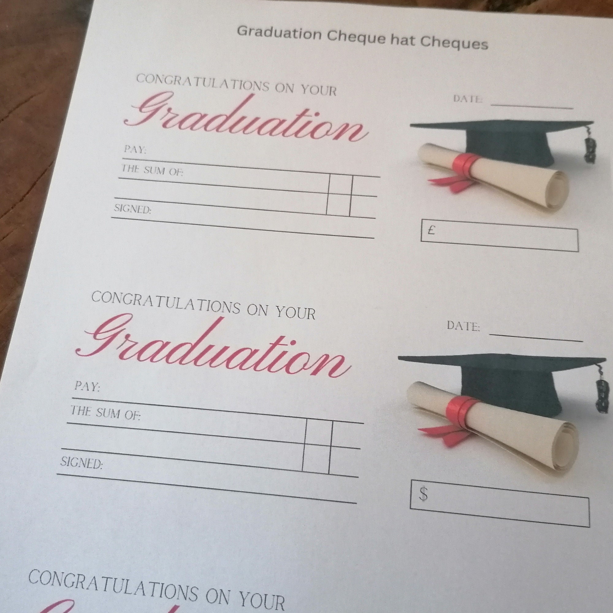 Graduation Cheque Graduation Cheque. Printable Gifting Blank Check. Euros, Pounds and ...