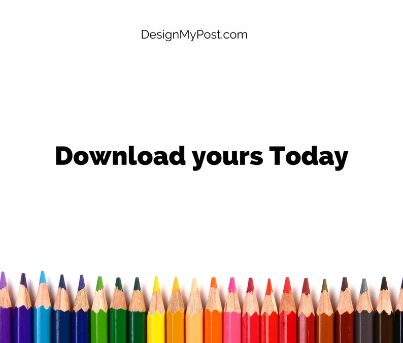 以下が含まれることがあります： 白い背景に水平に並んだ色鉛筆の列。鉛筆の上に「Download yours Today」というテキストが表示されています。