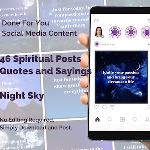 Spiritual Instagram Template. 46 Spiritual quotes for business promotion. Night Sky design, Done for you social media Images.