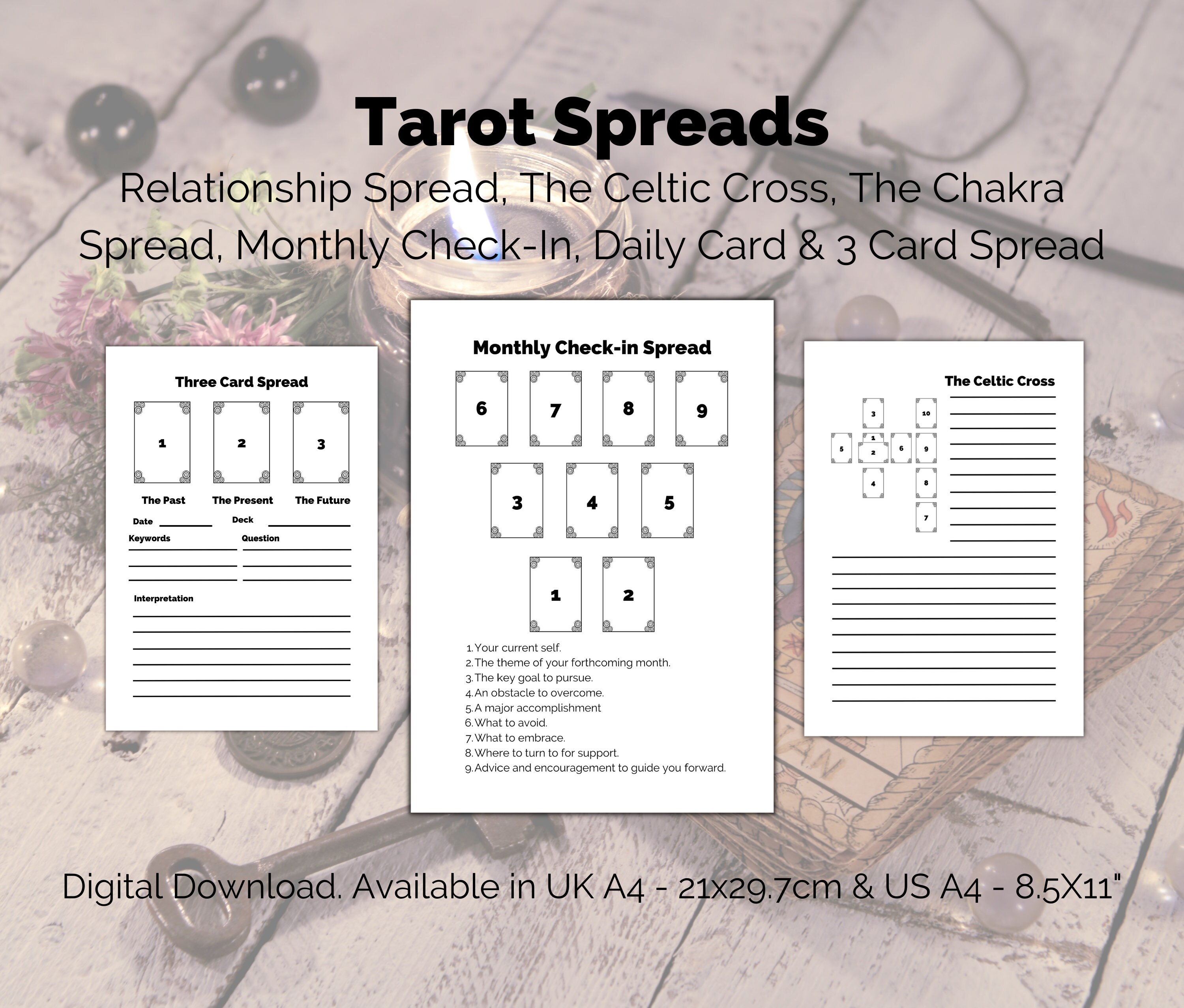 Tarot Spreads Printable Work Sheets. 6 Blank and Guided Tarot | Etsy UK