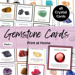 Printable Gemstone Information Cards, Crystal Properties & Uses. Digital Download.