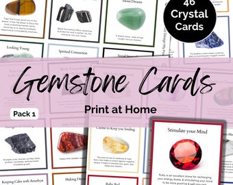 Printable Gemstone Information Cards, Crystal Properties & Uses. Digital Download.