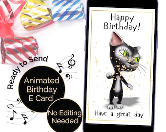 Dancing Cat Birthday E-Card: Animated Music, Cat Lover Gift (Digital Download)
