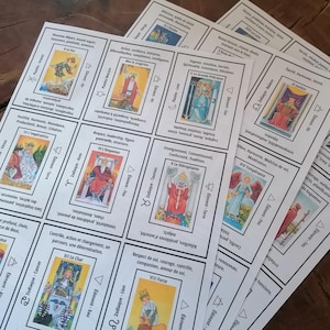 Jeu de tarot imprimable avec mots-clés, feuilles de triche A4, significations des cartes de tarot, débutants, outils de divination. image 2
