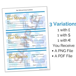 Bar Mitzvah Gift Cheque: Mazel Tov Money Present (PDF & PNG) image 3
