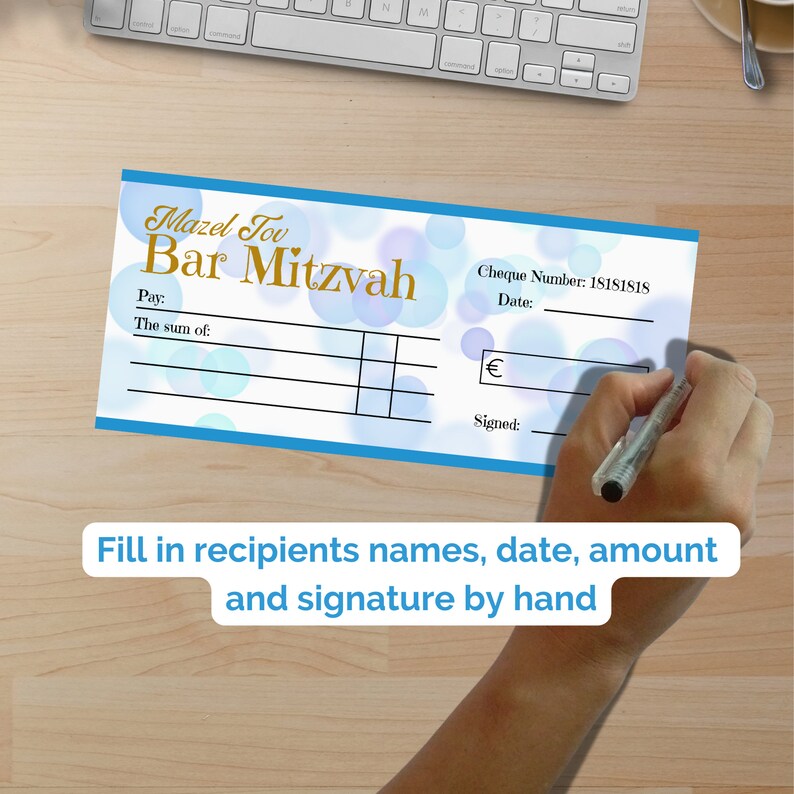 Bar Mitzvah Gift Cheque: Mazel Tov Money Present (PDF & PNG) image 5