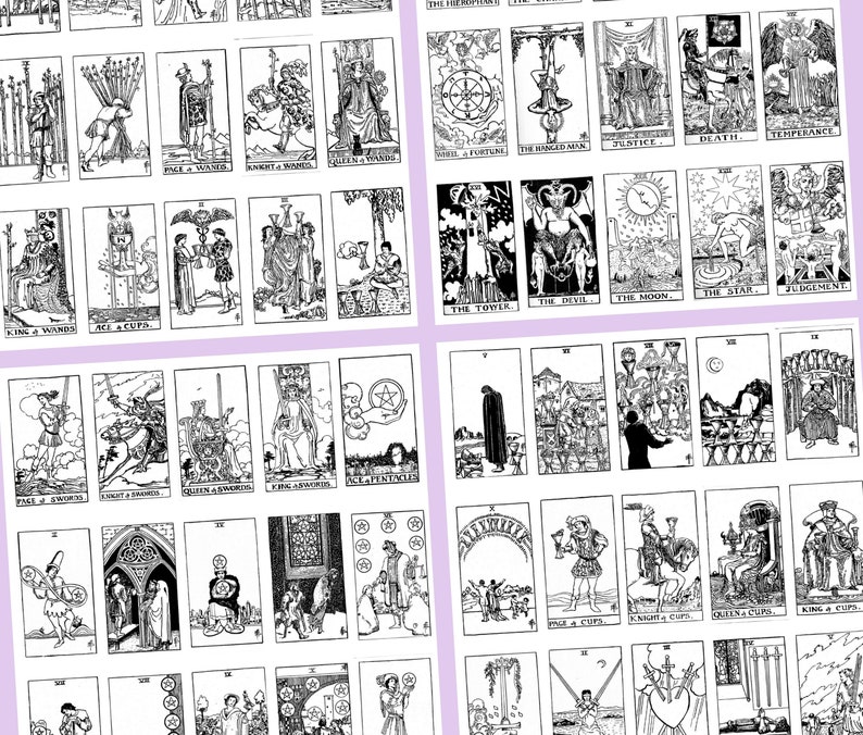 Printable Tarot Cards Black and White Classic Tarot Card Deck - Etsy UK