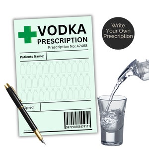 Étiquette vierge d'ordonnance de vodka. Écrivez le vôtre. Cadeau fantaisie imprimable pour buveur de vodka. Fichier PNG et PDF, impression à la maison, non modifiable.
