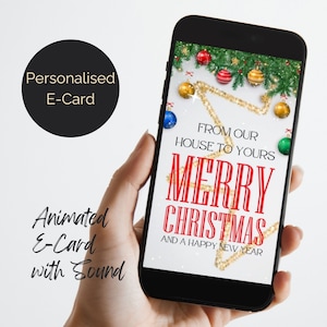 Weihnachts-Digital-E-Card. Personalisierte Weihnachtsgrußkarte animiert mit festlichem Sound. Versendet per email, Text, Whatsapp. Für Sie bearbeitet